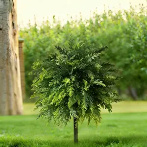20.8 inch Artificial Cedar Topiary Ball Tree with Ground Spike, UV Resistant Faux Cypress Shrub Bushes for Front Porch Garden Patio Lawn Indoor Outdoor Decor