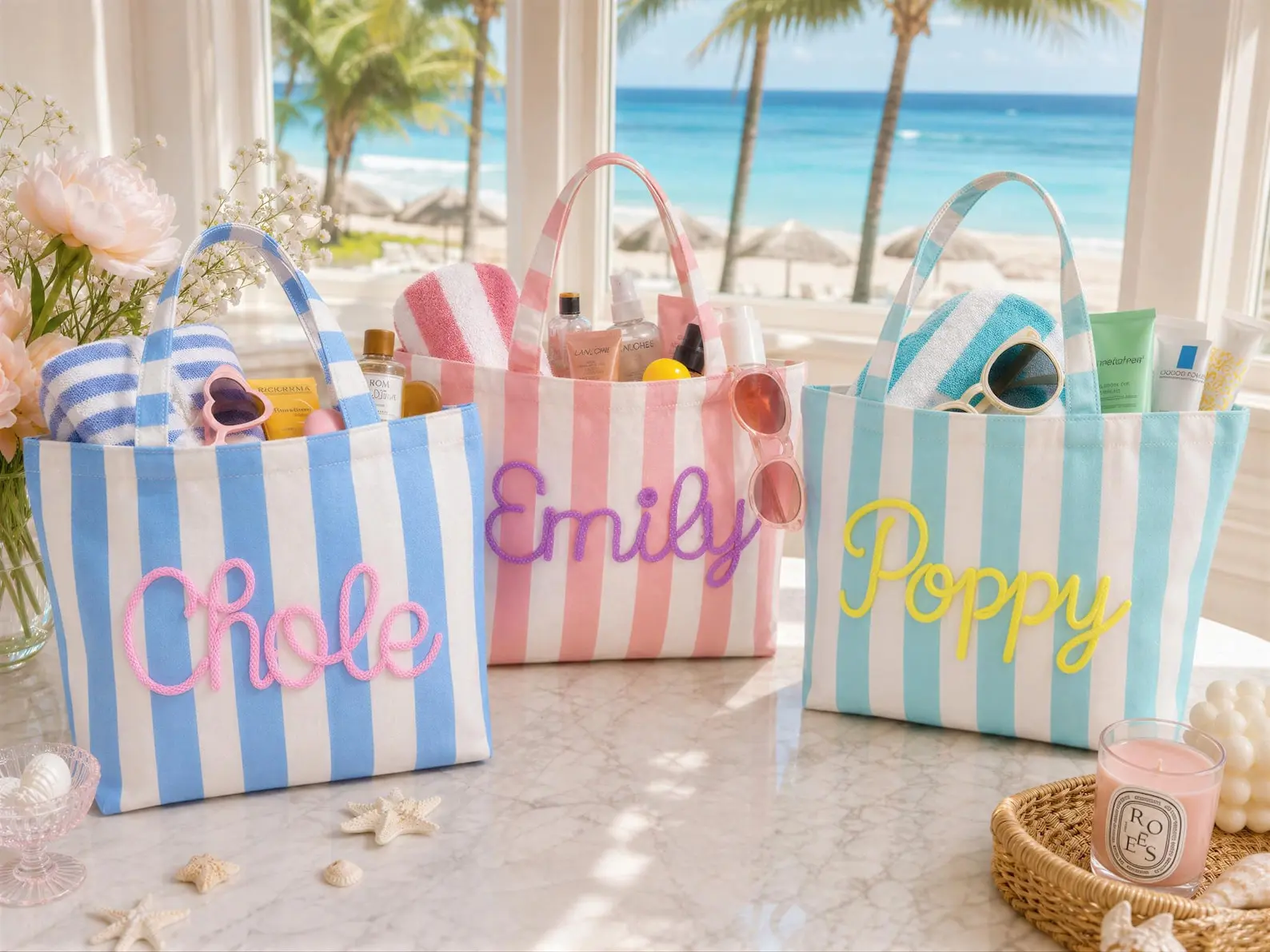 Custom Tote Bag,Personalized Striped Beach Bag,Bridesmaid Gifts,Bachelorette Favor, Bridesmaid Gift, Est 2026 Bag
