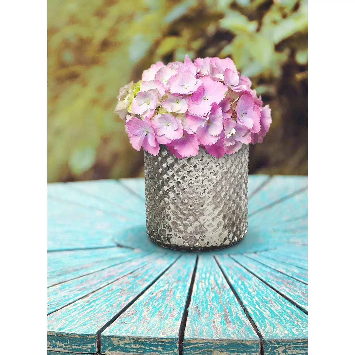 Antique Silver Hobnail Vase, 5"D x 5"T