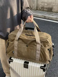 Fashionable and practical functional casual plaid handbag, simple retro style personalized large capacity single shoulder crossbody bag, multi pocket design, suitable for daily commuting and short distance Traveling bag, Duffel Bag