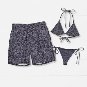 Black Leopard Matching Swimsuits for Couples - Honeymoon Beachwear, Camo & Surfing Designs
