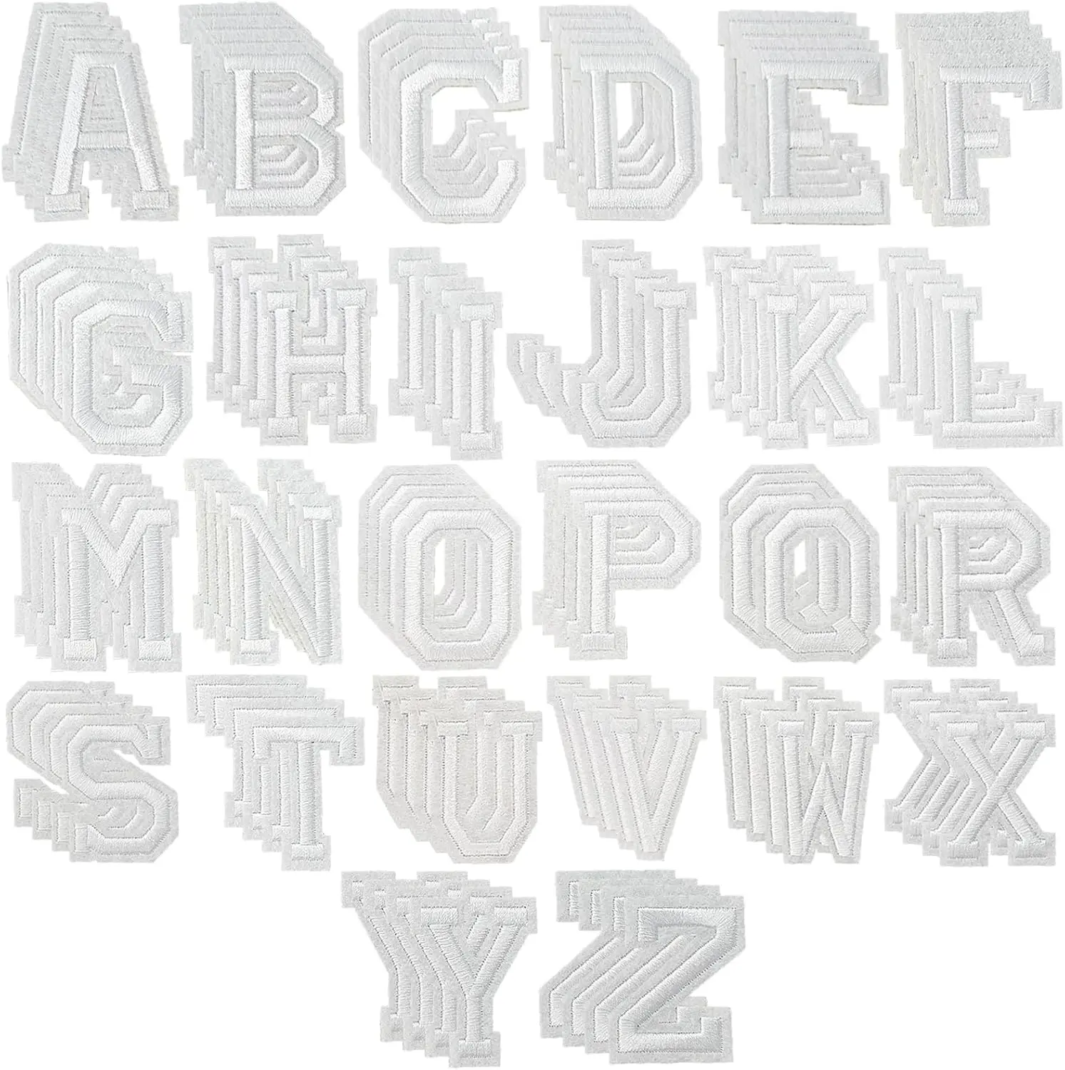 104Pcs White Iron-On Letters Patches Bulk Pack - A-Z Set Fabric Letters Embroidery Applique for Clothing Decor, Jackets, Jeans - Home Improvement Building Supplies
