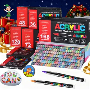 Acrylic Paint Markers, Drawing Markers, Artist Supplies, Art Markers Set, Soft Brush Tip Pens and Markers, Acrylic Paint Pens for Wood, Stone, Canvas, Glass, Fabric, DIY Crafts Art Supplies, Permanent, Washable, Quick-Drying, Waterproof, Art Materials