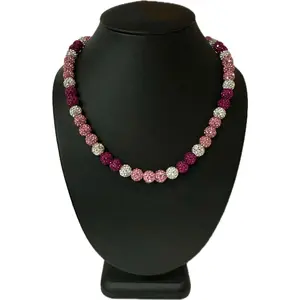 Iced Bling Disco Ball Rhinestone Crystal Bead Baseball Softball Necklace Hot Pink