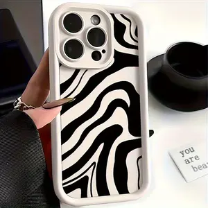 Black Zebra Pattern Design Camera Protection Phone Case, for iPhone 17 Air/16 Plus/15 Pro Max/14 Pro/13/12/11 / Full Protection Shockproof Phone Case / Suitable as a Gift for Family or Friends / Daily Accessories / TY481