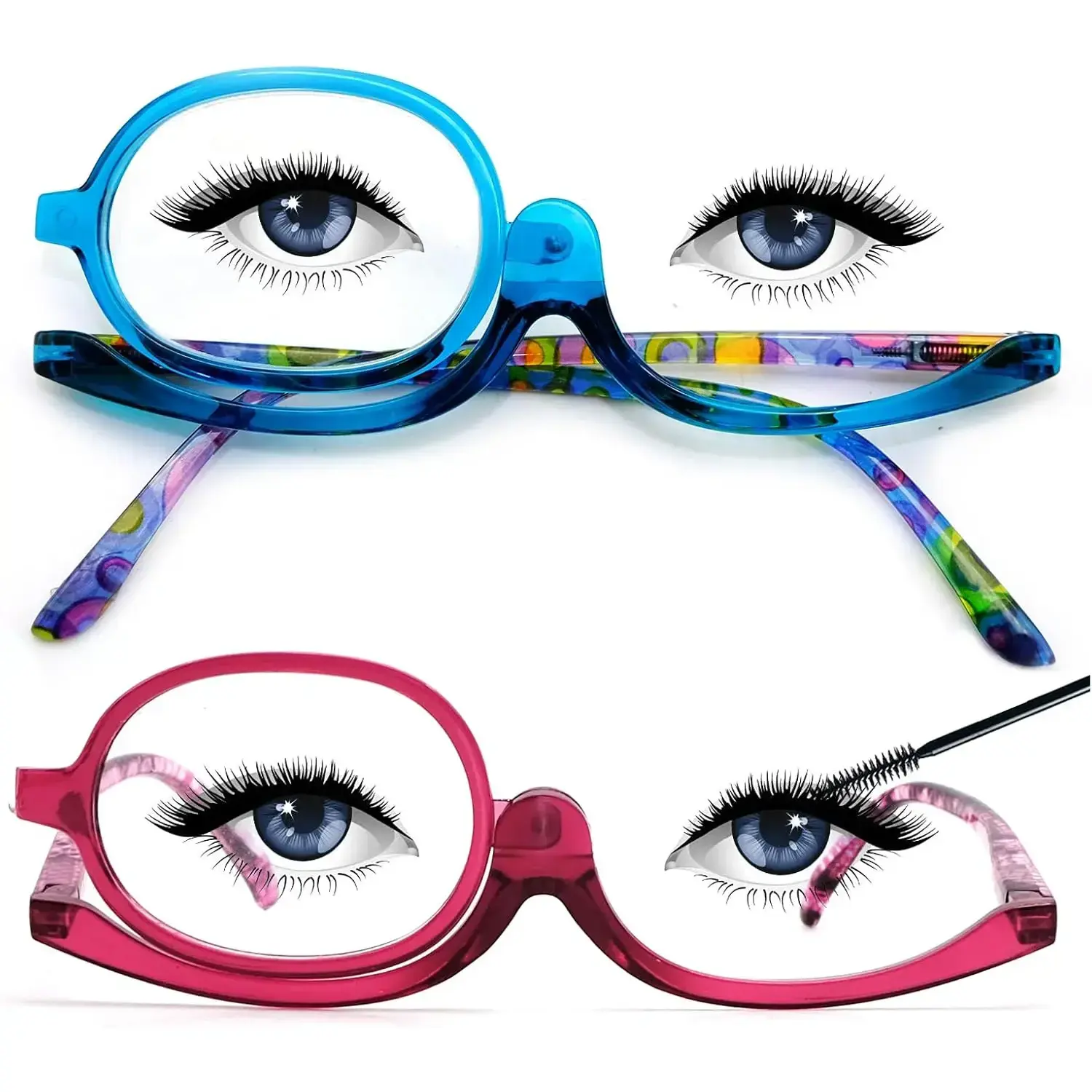 Women's 2-Pair Multi-Pack Magnifying Cosmetic Reading Glasses, Rotating Frames for Eye Makeup Use