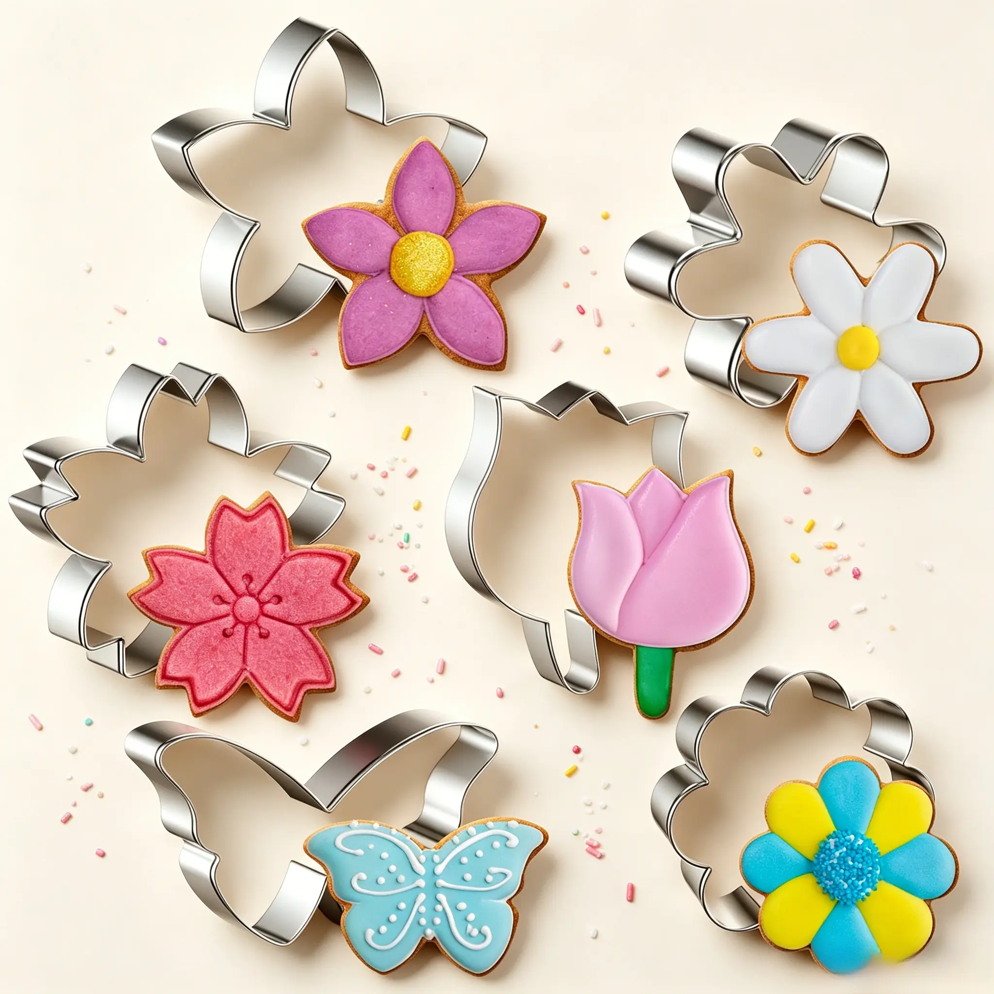 6PCS 3-Inch Rust-Proof Stainless Steel Flower Cookie Cutter Set - Daisy, Tulip, Butterfly Bakeware Utensils for DIY Craft, Birthday Party TikTok Kitchen Essentials