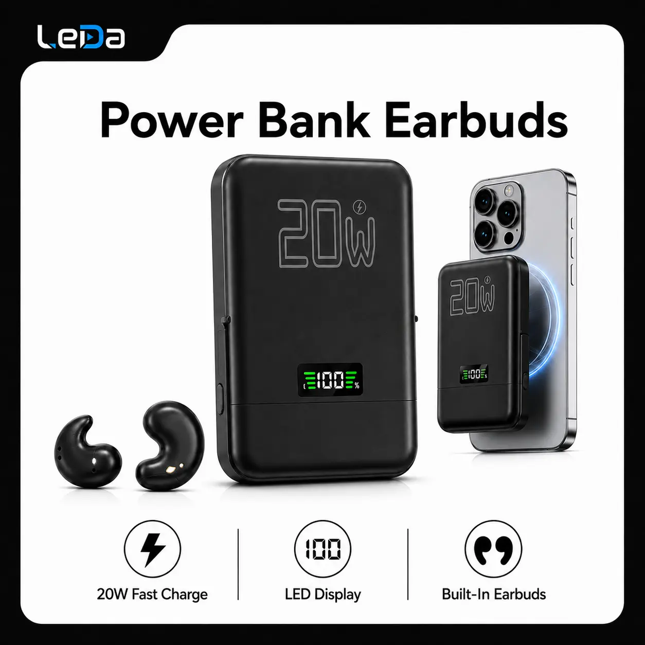 3-in-1 Chargeable Bluetooth Audio Headphones with 20W Fast Charging Magnetic Power Bank, LED Battery Display, Fold-Out Phone Stand - Compact Waterproof Audio Device for Travel, Daily Carry, Devices,back to school,back to school haul