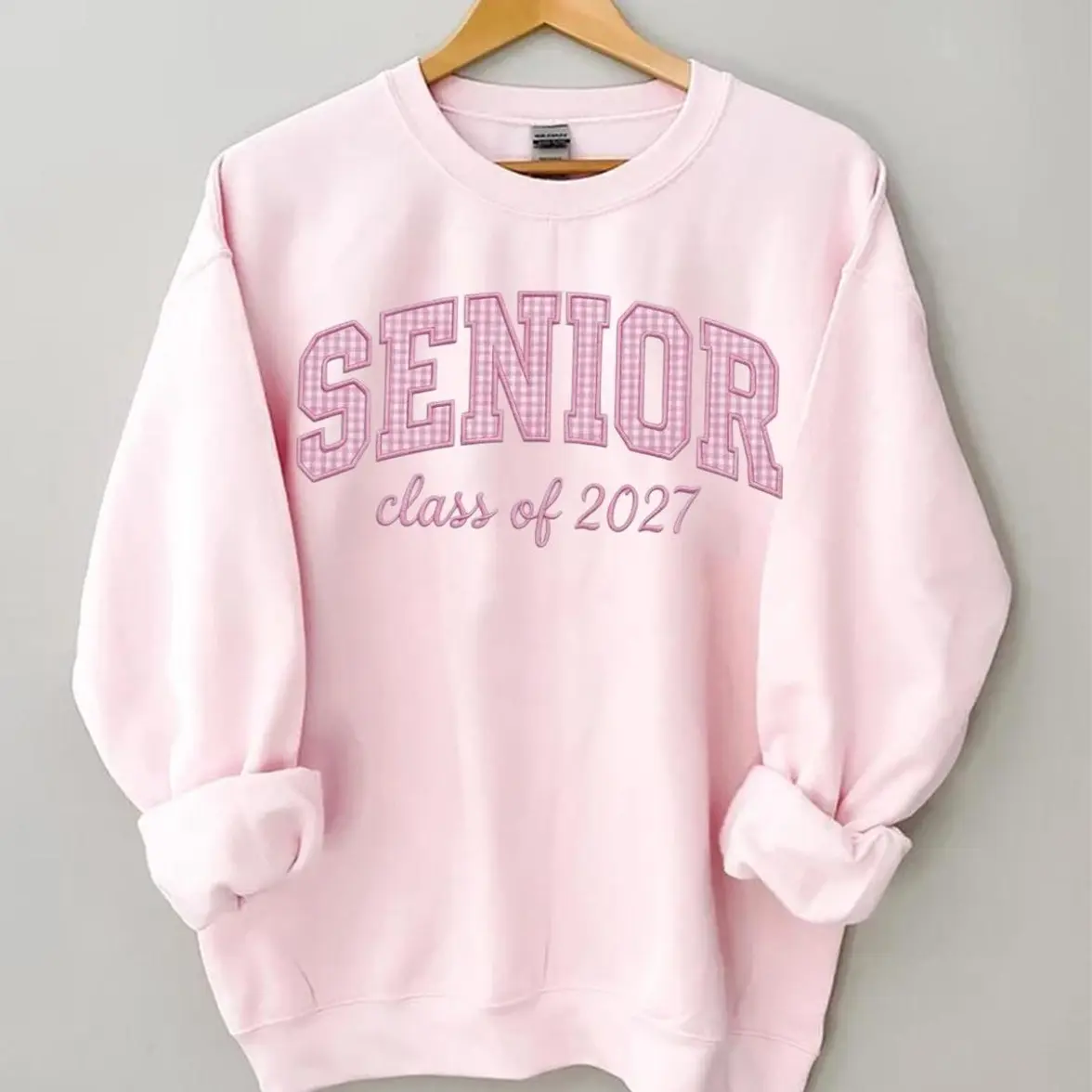 Adult and Youth Senior Class of 2027 Gingham Applique Sweatshirt, School Spirit Crewneck, Graduation Gift, Back to School Senior Shirt.
