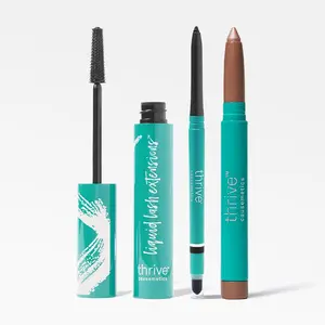 Thrive Causemetics 3-Step Signature Eye Makeup Set | Longer Lashes, Brighter Eyes & Defined Look in Minutes – Mascara, Waterproof Eyeliner & Eye Brightener Full Bundle