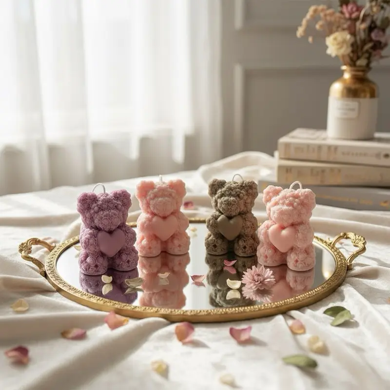 Little Teddy Bear with Heart/Candle Teddy Bear/Little Gift/Cute Present/Organic & Handmade/Beeswax Candle/Scented Candle