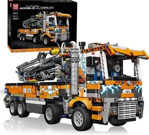 Mould King 19014 Pneumatic Concrete Pump Tow Truck Crane Engineering Car Building Block Kit Toy 2098 Pcs Model