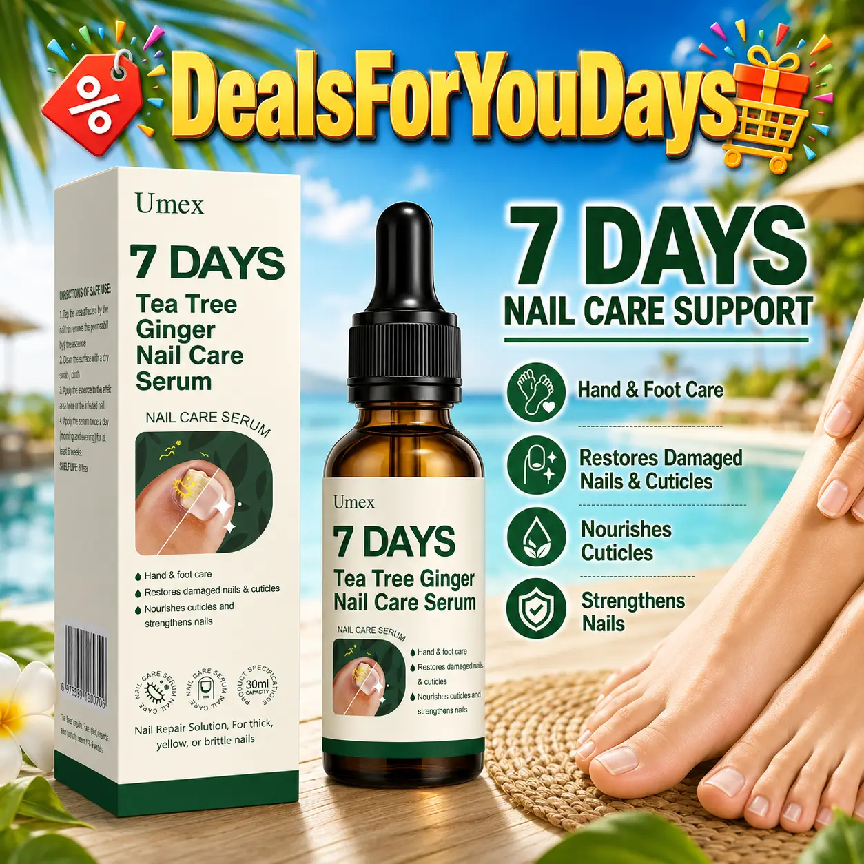 【Special effects】Umex Toenail Extra Strength Solution for Toenail or Fingernail, Triple ActionFormula for Remove  Repair and Renewal DamagedNails Smooth Daily Summervibes