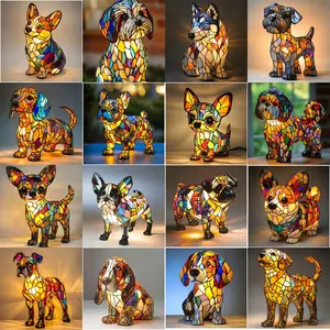 Pagi Dog Series Art Night Light, Colorful Pet Dog Theme LED Table Lamp, Vintage Style Pet Memorial Decoration, Warm Ambient Light Gift, Artistic Night Light