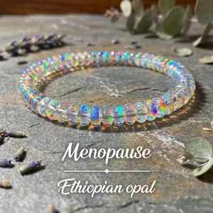 Ethiopian Opal Bracelet for Menopause, Stretchable Elastic Rope Jewelry, Trendy Stack Bangle, Helps Maintain Emotional Balance, Women's Healing Accessory, Beaded Bracelet, Stackable Bracelets
