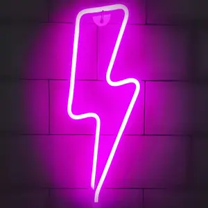 LED Lightning Bolt Neon Signs - Protecu USB Battery Operated Neon Light Sign for Room| Neon Wall Decor Lights for Girls Kids Bedroom Birthday Wedding Party Christmas Decorations (Pink)