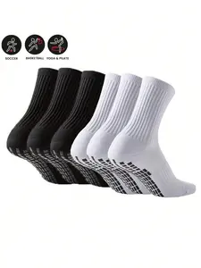 6 Pairs of Unisex Professional Non-Slip Soccer Socks, Silicone Grip, Thick Cushioned Sole, Moisture-Wicking, Soft & Comfortable Sports Socks for Running, Football, Basketball, Gym, Sports Athletic Socks