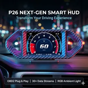 P26 OBD2 HUD Head Up Display - Smart Car Digital Gauge with RGB Ambient Light, Turbo Boost & Transmission Temp, Performance Test for All Cars