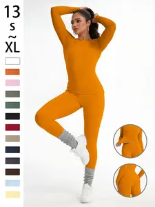 Women's Simple Solid Color Sportswear Set, High Waist Slim Fit Pants & Comfortable T-Shirt, Fitness for Yoga & Casual Wear