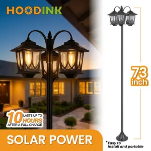 Hoodink Outdoor Solar Lamp Post Lights 3-Head Waterproof 60 Lumens for Garden Lawn Pathway Yard Front Back Door 73 Inch Solar Powerd Decoration
