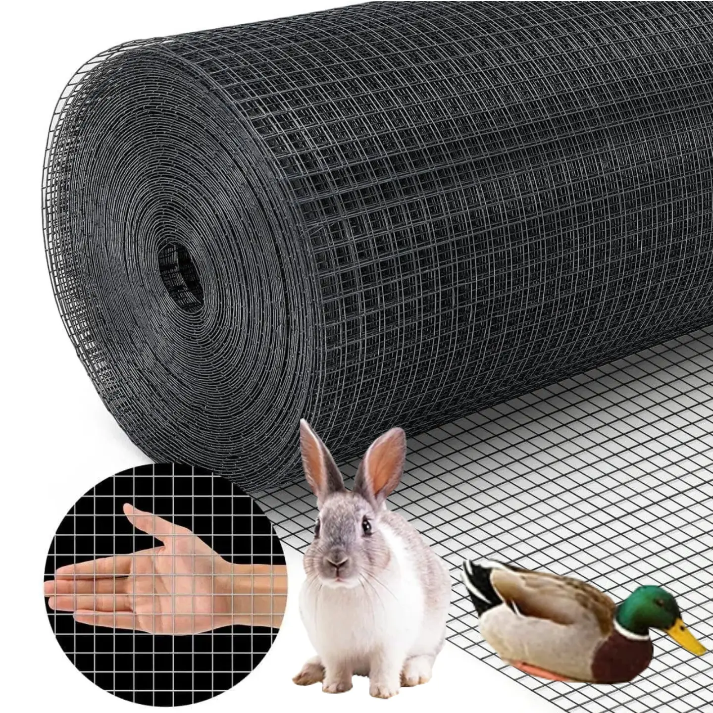 Black PVC-Coated Welded Wire Fence 19 Ga 1/2 in 24x50ft Roll, Durable Hardware Cloth Poultry Netting for Chicken Coop, Sturdy Support for Poultry Enclosures, 24 In × 50 Ft