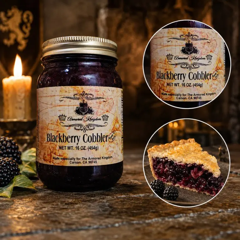 The Armored Kingdom Blackberry Cobbler-Pie in a Jar-Ready to eat-16 OZ-Premium Dessert-Tasty-Ready to Eat