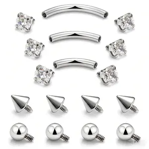 16G Surgical Steel Curved Barbell Set – Internal Thread Eyebrow, Lip, Rook, Belly Piercing Jewelry (6mm/8mm/10mm) spooky season 5-18 pc nose ring hoop pierced  jewelry Labret