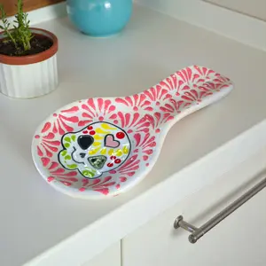Colorful Talavera Skull Spoon Rest | Mexican Kitchen Art