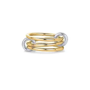 14K Gold Plated Interlocked Stackable Rings for Women - Statement Mixed Metals Multi Ring Stack - Two-Toned Stacking Bands