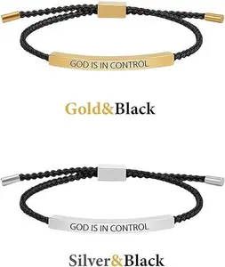 GOLD&BLACK+SLIVER&BLACK- GOD IS IN CONTROL Inspire Bracelet GOD IS IN CONTROL Elegant Design with Unique Patterns and Letters