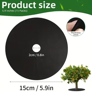 Reusable Tree Cover Mulch 15 Packs Non-Woven Fabric 5.9 Inches for Weed Control Root Protection Indoors Outdoors 2mm Thick Black Geometric PET PP