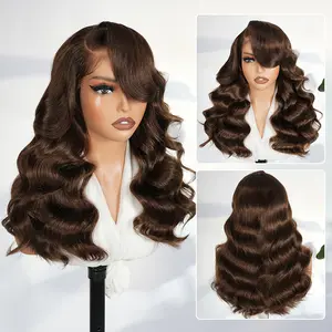 [Updated With Drawstring] Asteria Hair Side Part Chocolate Brown Color Body Wave 6×8 Lace Wig Ready To Go Glueless Wig Human Hair Pre Done Everyting