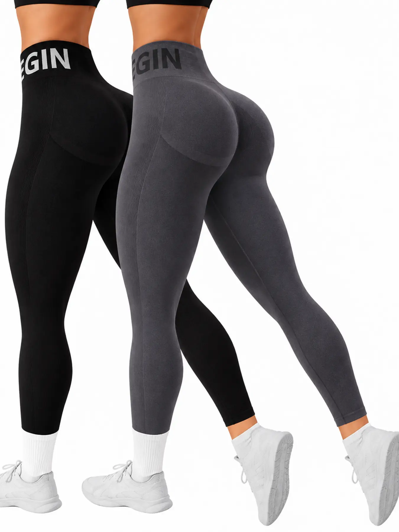 QGU Women's High Waisted 2-Piece Yoga Set - Athletic Leggings, Elastic Waist Activewear, Booty Lifting Sculpting, Stretchy Nylon Blend Fabric, Solid Color, All Seasons Gym Wear (Order 1 Size Larger Recommended, 2 Pcs Set)