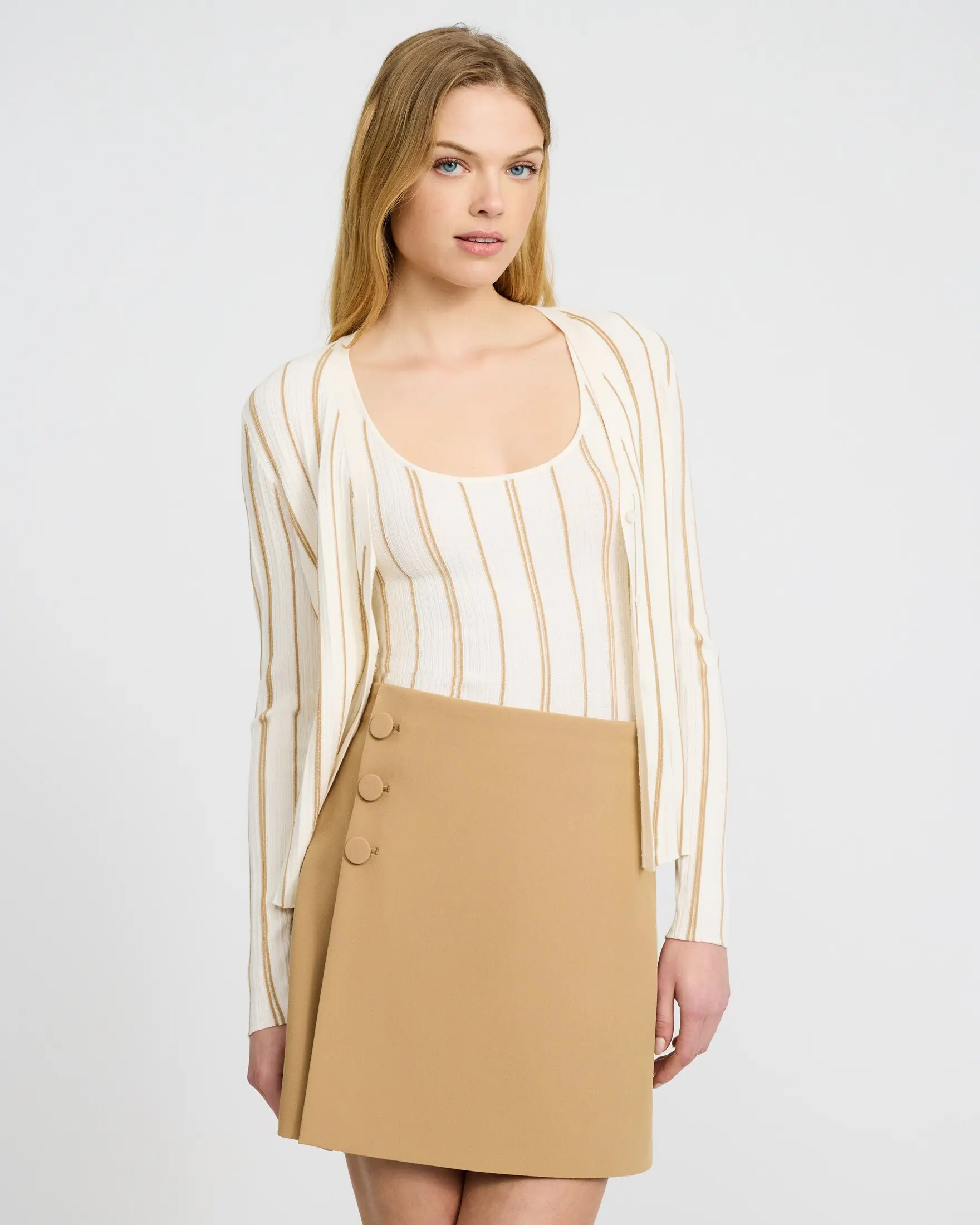 Express High Waisted Button Detail Mini Skirt in Studio Stretch Twill