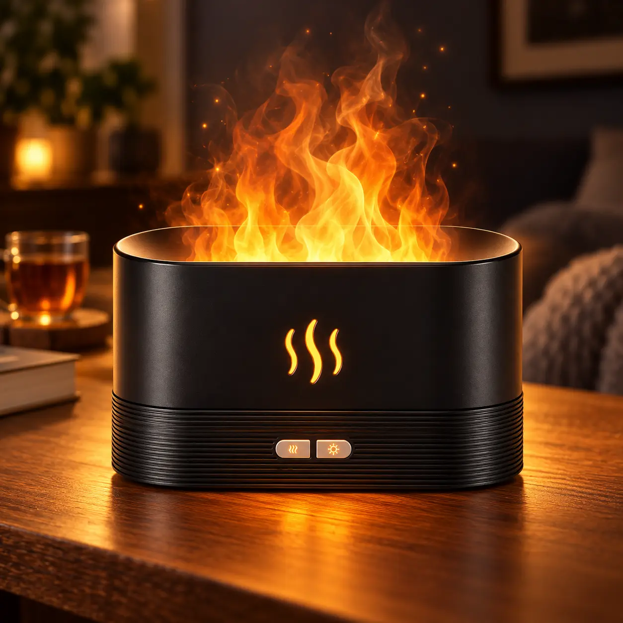 Upgraded Flame Essential Oil Diffuser – Aromatherapy Aroma Humidifier with 7 Colors Flame & Water, 180ml, 2-8H, 20dB Ultra-Quiet, Auto Power-Off, Smart LED, Sleep Yoga Home Gift