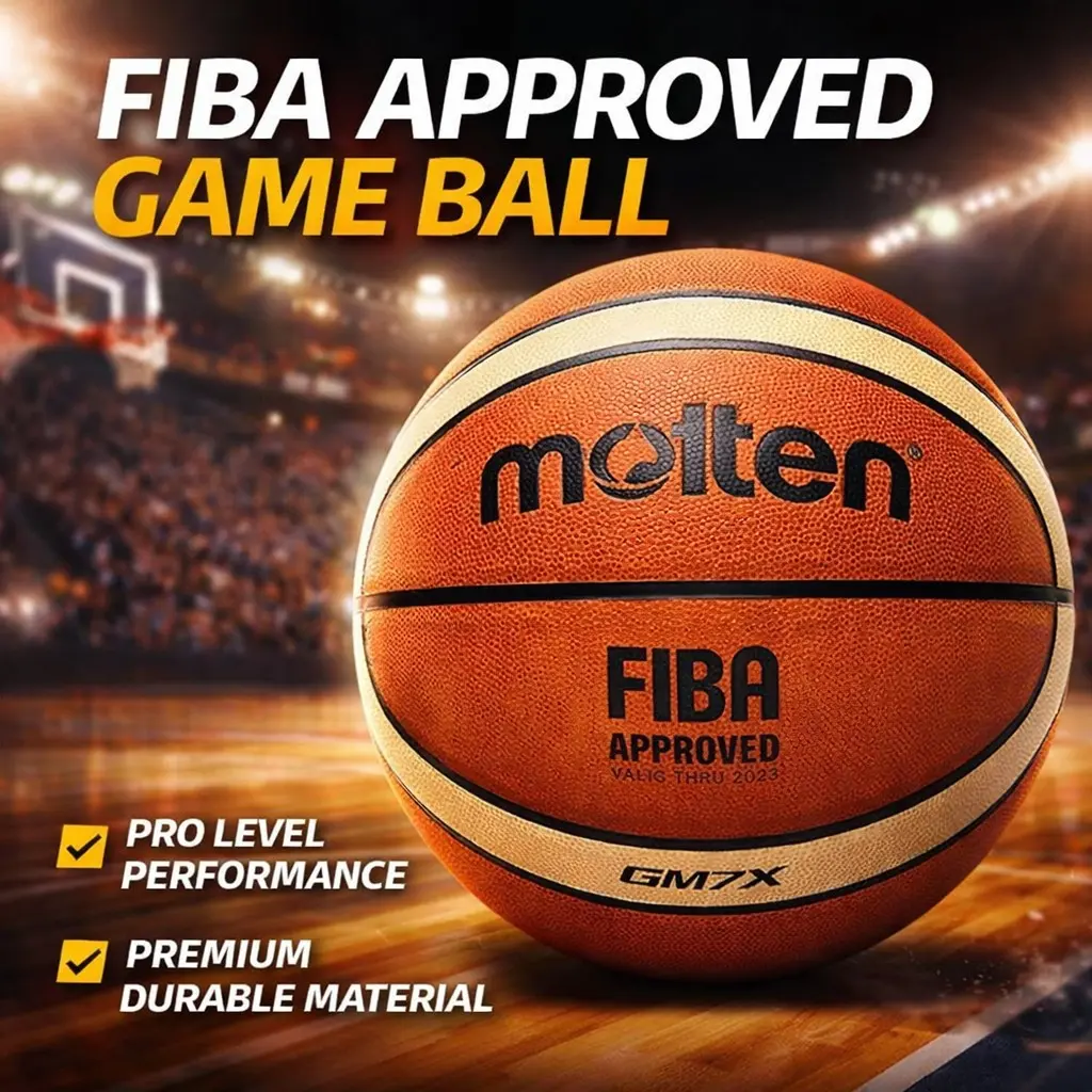 Molten Durable Soft Leather Basketball Gm7x7, Pro Level Performance, Men's High Elasticity Indoor Outdoor Ball, Fiba Approved, Perfect for Games, Comfortable Grip, Premium Durable Material, Portable Basketball, Ball Sports Equipment, Basketball Equipment