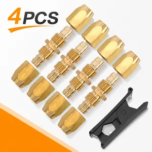 4 Pcs Solid Brass Reusable Fittings – For 1/4” ID PU Polyurethane Hose, Air Hose Splicer & End Repair Connectors – Heavy Duty, Corrosion Resistant, Leakproof
