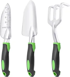 3 Pack Garden Tools Set Heavy Duty Include Garden Shovel, Transplant Trowel and Hand Rake Aluminum Alloy Lawn and Garden Hand Tools for Planting