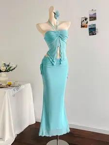 Soleia New Vacation Western Beach Wedding Guest Attire, Graduation Brunch,Two Pieces Set Aqua Blue Dress Baby Blue Formal Dress Cruise Dinner Dress Goddess Dress Birthday Dinner Dress
