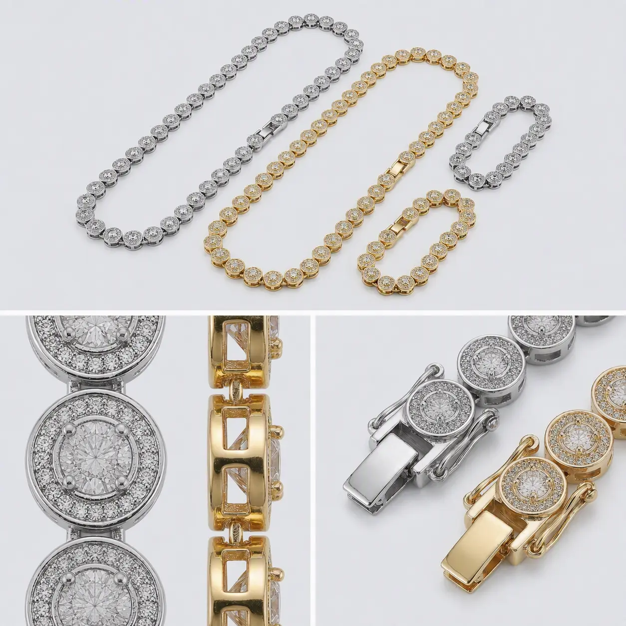 Unisex 2PCS Round Cuban Chain Necklace & Bracelet Set - Hip Hop Style Cubic Zirconia Costume Jewelry, Party & Holiday Accessories, Birthday Gift for Men Women