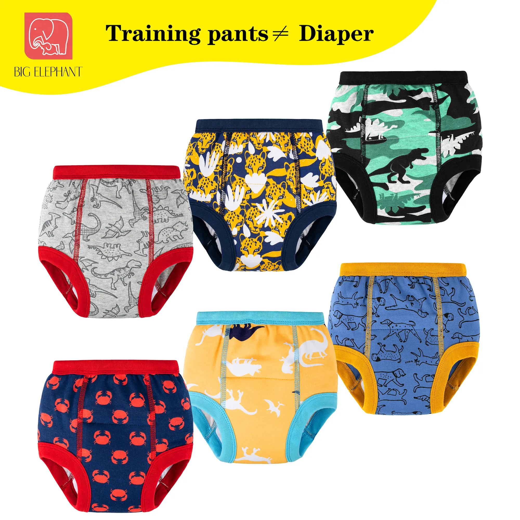 BIG ELEPHANT 6 Pack Toddler Potty Training Underwear , Lightly Absorbent  Reusable Training Pants for Boys Girls, Daytime Use, Back to School
