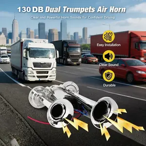 12V Dual Trumpet Air Horn Kit, Super Loud 130dB Electric Horn with Compressor, Fit for Cars SUV RV Trucks Motorcycles Off-Road Ships sun shade PA System Microphone and Speaker