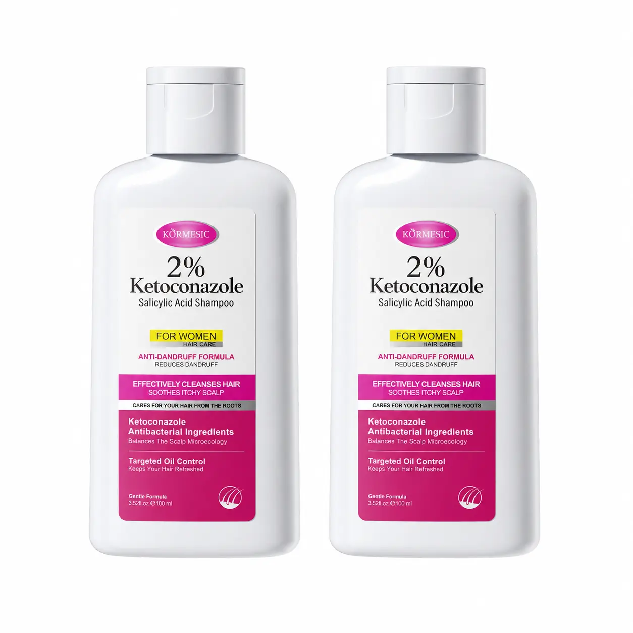 [Buy 1 Get 2] KORMESIC 2% Ketoconazole Women's Shampoo, Anti-Dandruff Formula with Salicylic Acid & Centella Asiatica Extract, Oily Hair Oil Control, Itchy Flaky Scalp Treatment, Gentle Foam for Weekly Wash