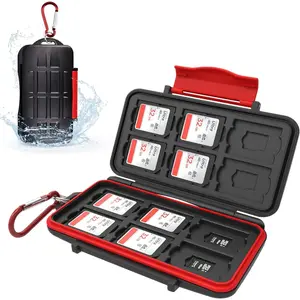 Professional Water-Resistant Anti-Shock Holder Storage SD SDHC SDXC TF Memory Card Case Protector Cover with Carabiner for 12SD Cards & 12  SD Cards