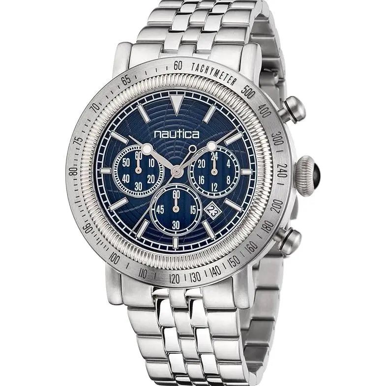 Nautica Spettacolare Reissue Chronograph 45mm Mens Watch NAPSPF203, Classic, Date Window, 100M, Steel Strap, Dual Analog Wrist Watches, Full Metal Construction Wrist Watches