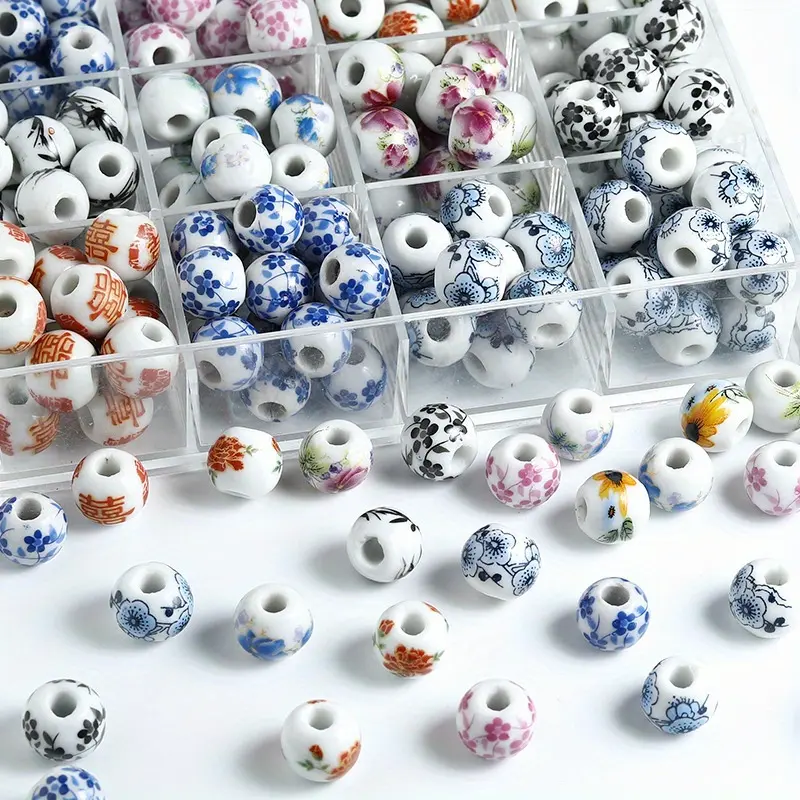 50pcs 12mm Ceramic Beads Charms, DIY Beads Assortment, Beading Supplies, Hand-Woven Bracelet Craft Materials, Summer Vibes DIY Jewelry Making Accessories, Bead Mix, Mixed Beads
