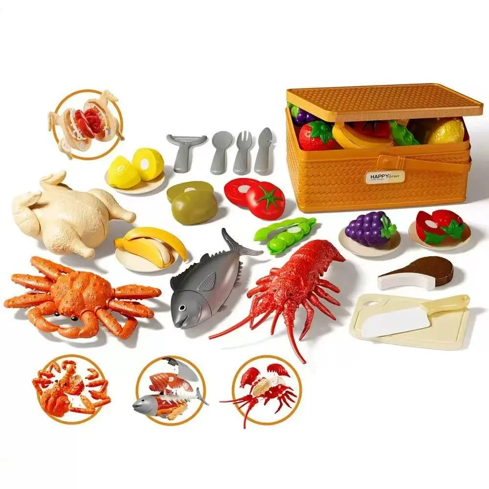 Unisex 22-Piece Kids' Seafood Cutting Play Food Set - Safe Materials, Play Food Accessories, Toddler Pretend Playset, Age 3+ Gift