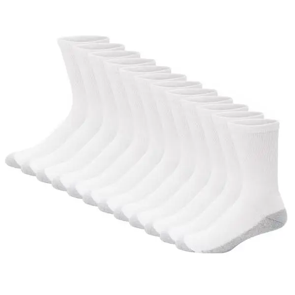 Hanes Menswear Double Tough Men's Crew Socks - White, Cushioned, Mid-Calf, Smooth Classic Fabric, Elegant Fit - Size 6-12, 12-Pack