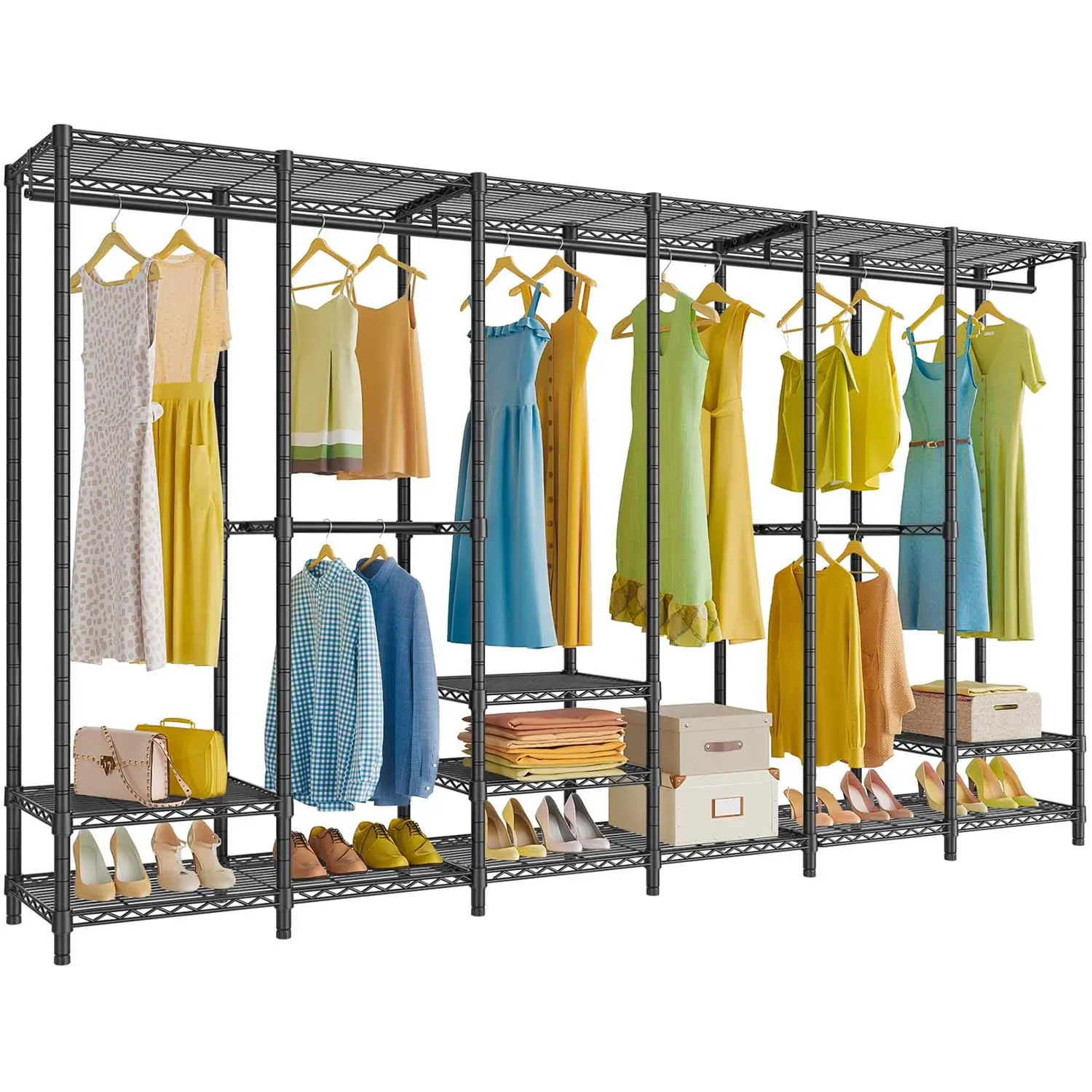 VIPEK V60 Series Extra Large Hangable Portable Carbon Steel Metal Wardrobe Closet Rack - No-Drill Heavy-Duty Storage System, Freestanding Bedroom Adjustable Standing Shelf with Removable Rods for Small Spaces, Black