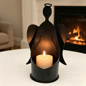 Black Metal Angel Candle Holder & Planter 2-in-1: 10.5x25cm Decor For Indoor Home & Outdoor Garden Use Candle Stand